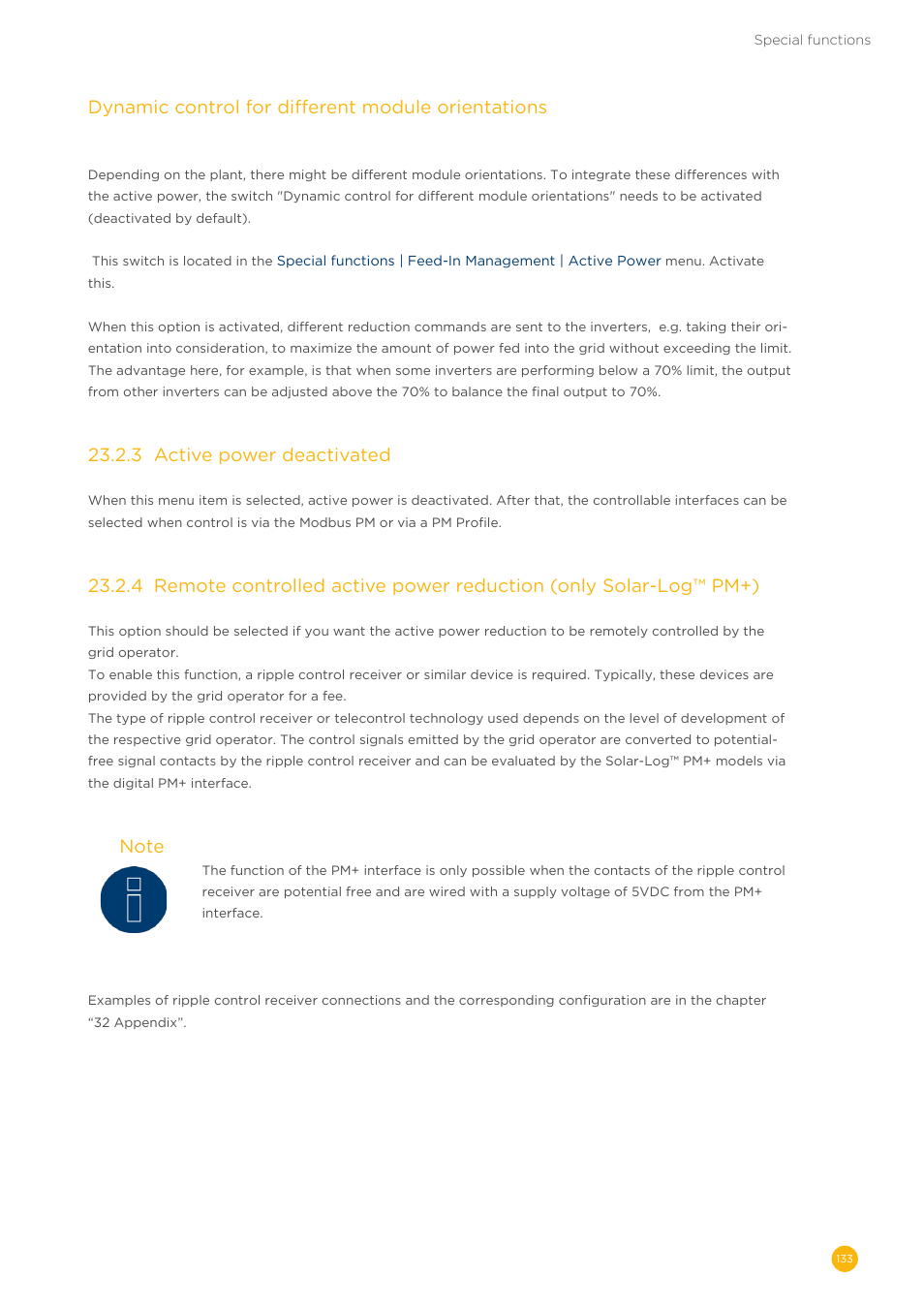 Dynamic control for different module orientations, 23�2�3 active power deactivated | Solare Datensysteme Solar-Log User Manual | Page 133 / 242