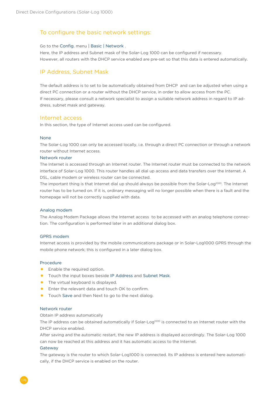 Ip address, subnet mask, Internet access | Solare Datensysteme Solar-Log User Manual | Page 176 / 242
