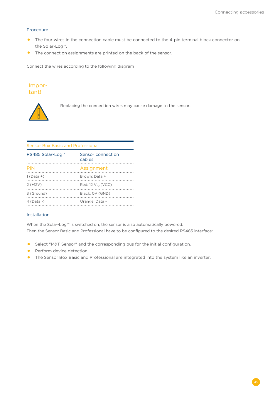 Impor- tant | Solare Datensysteme Solar-Log User Manual | Page 45 / 242