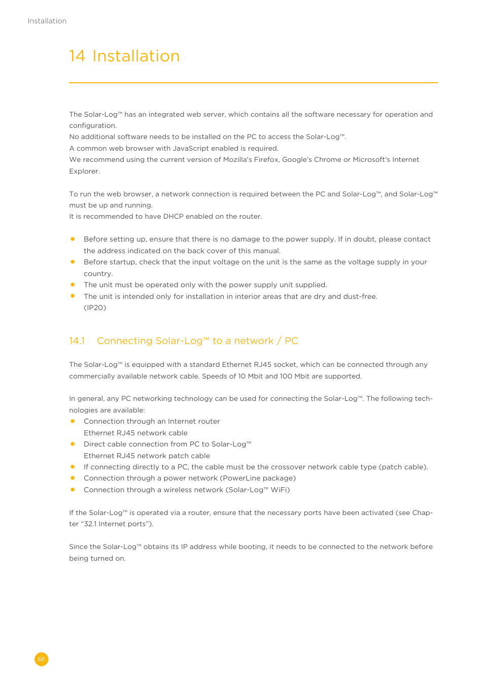 14 installation | Solare Datensysteme Solar-Log User Manual | Page 66 / 242