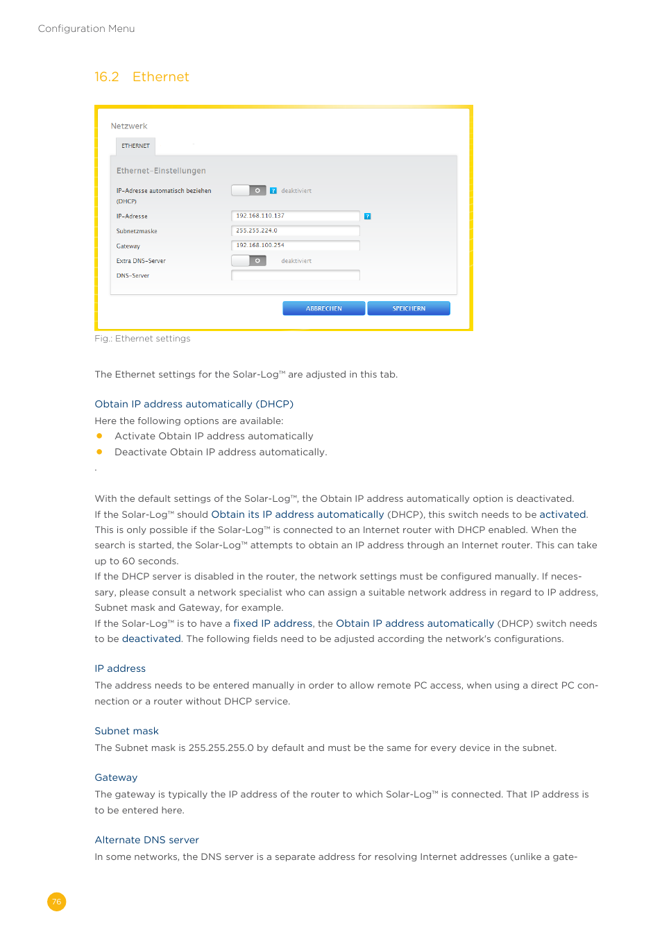 16�2 ethernet | Solare Datensysteme Solar-Log User Manual | Page 76 / 242