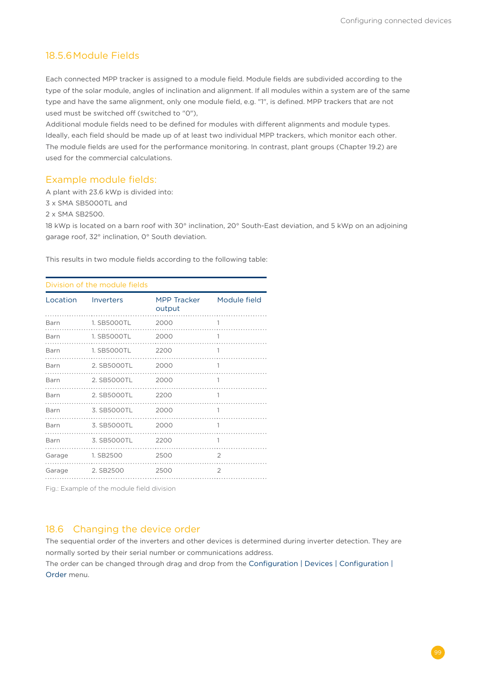18�5�6 module fields, Example module fields, 18�6 changing the device order | Solare Datensysteme Solar-Log User Manual | Page 99 / 242