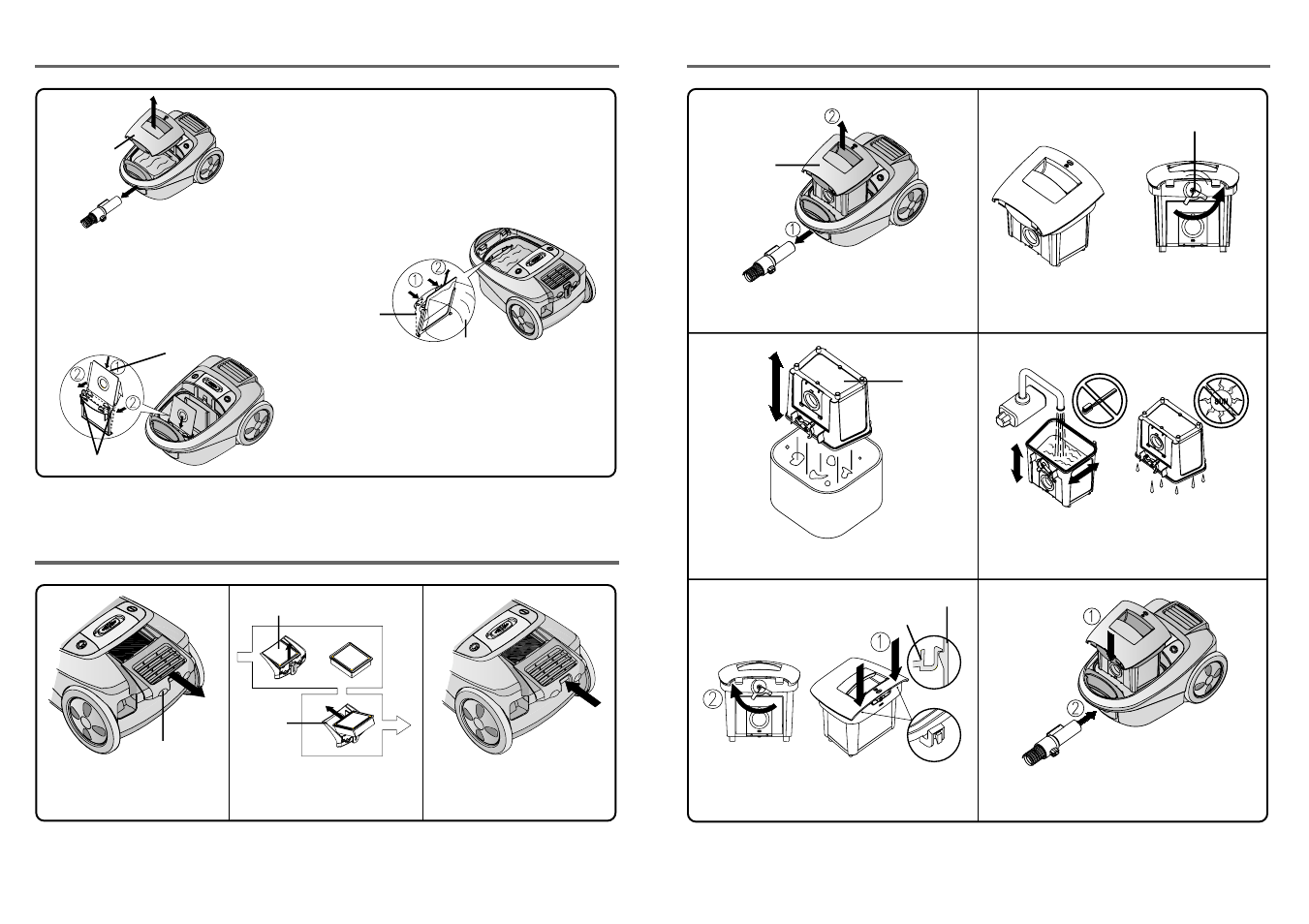 Replacing the dust bag replacing the hepa filter, Empty the dust box | Daewoo RC-400B User Manual | Page 3 / 4