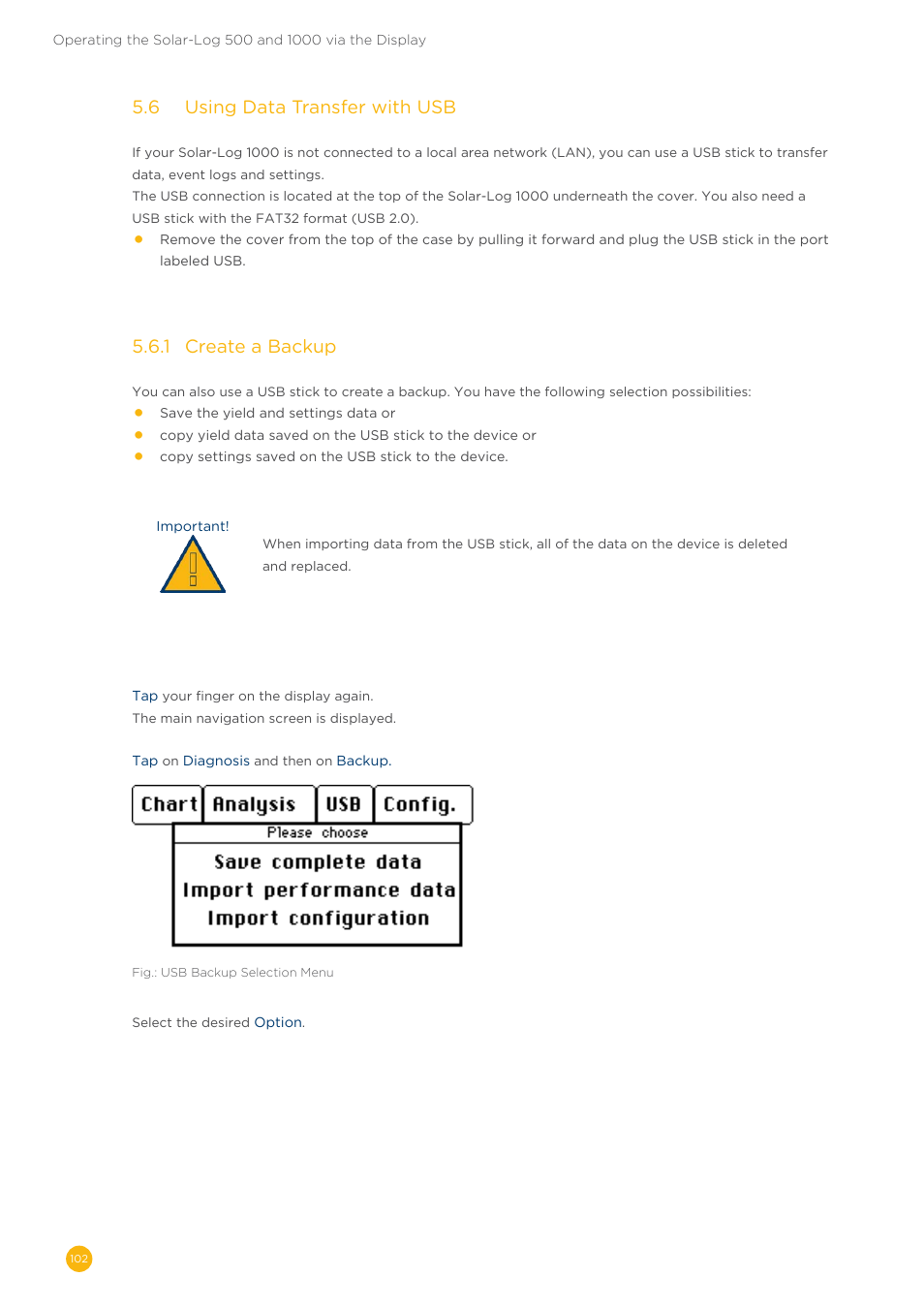 5�6 using data transfer with usb, 5�6�1 create a backup | Solare Datensysteme Solar-Log User Manual | Page 102 / 173
