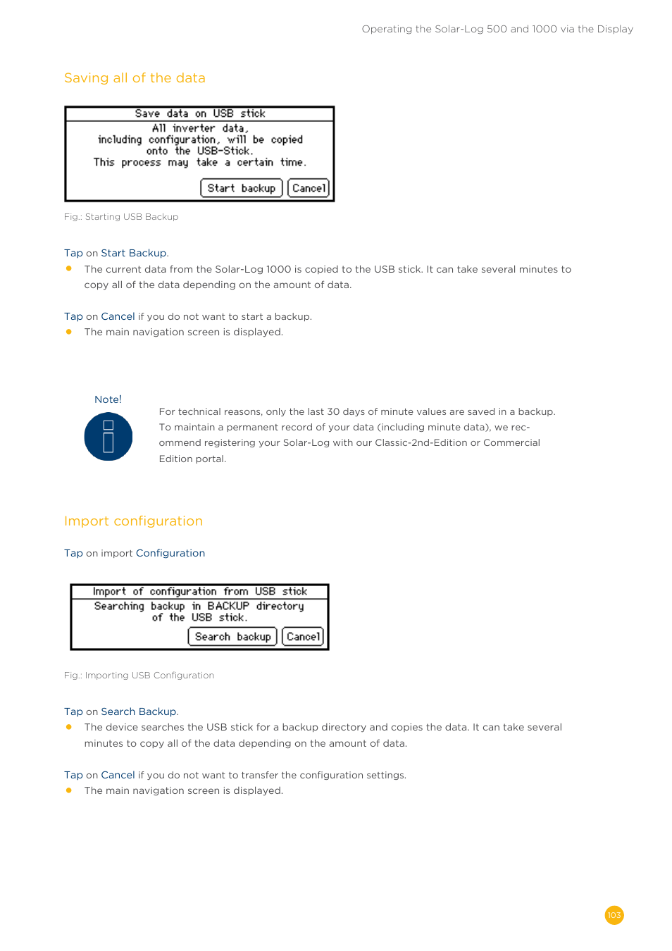 Saving all of the data, Import configuration | Solare Datensysteme Solar-Log User Manual | Page 103 / 173