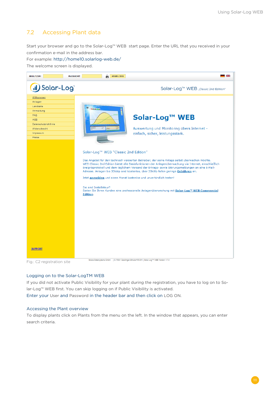 7�2 accessing plant data | Solare Datensysteme Solar-Log User Manual | Page 111 / 173