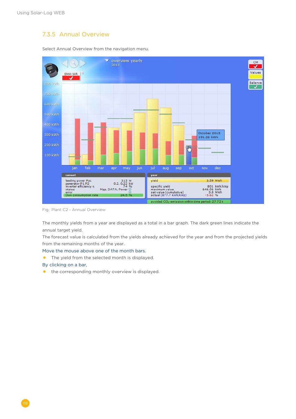 7�3�5 annual overview | Solare Datensysteme Solar-Log User Manual | Page 118 / 173