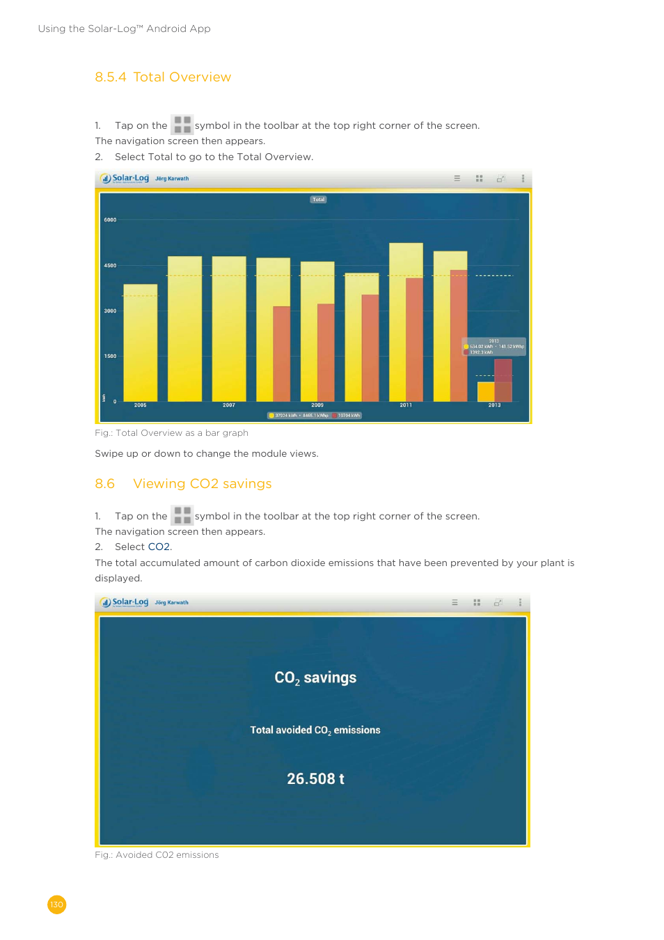 8�5�4 total overview, 8�6 viewing co2 savings | Solare Datensysteme Solar-Log User Manual | Page 130 / 173