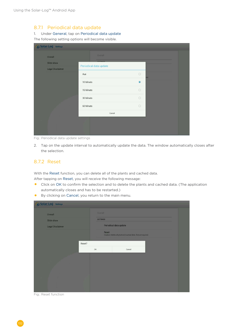 8�7�1 periodical data update, 8�7�2 reset | Solare Datensysteme Solar-Log User Manual | Page 132 / 173