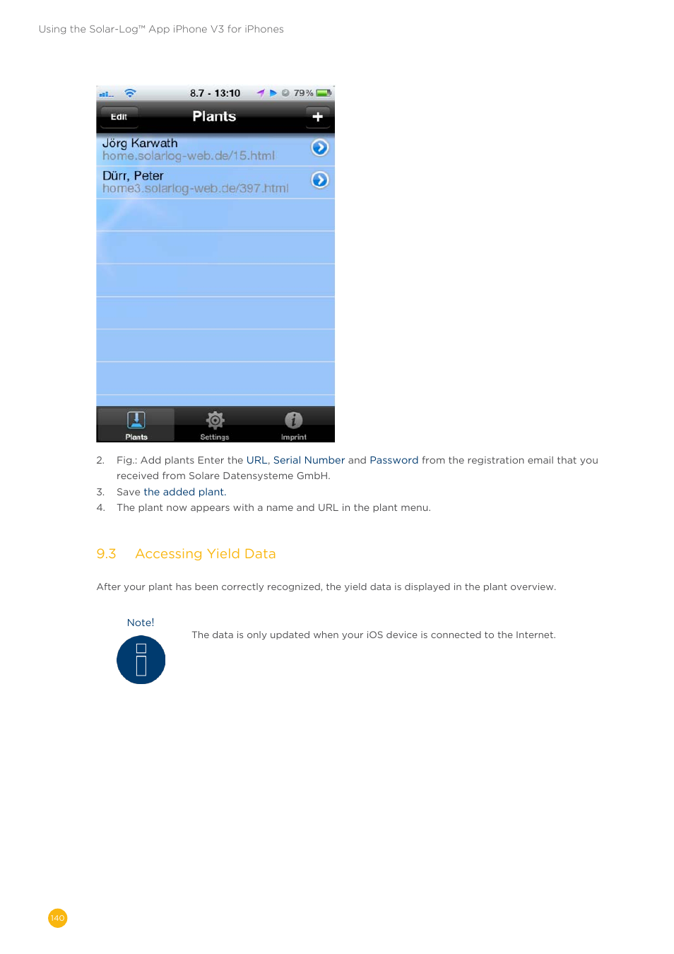 9�3 accessing yield data | Solare Datensysteme Solar-Log User Manual | Page 140 / 173