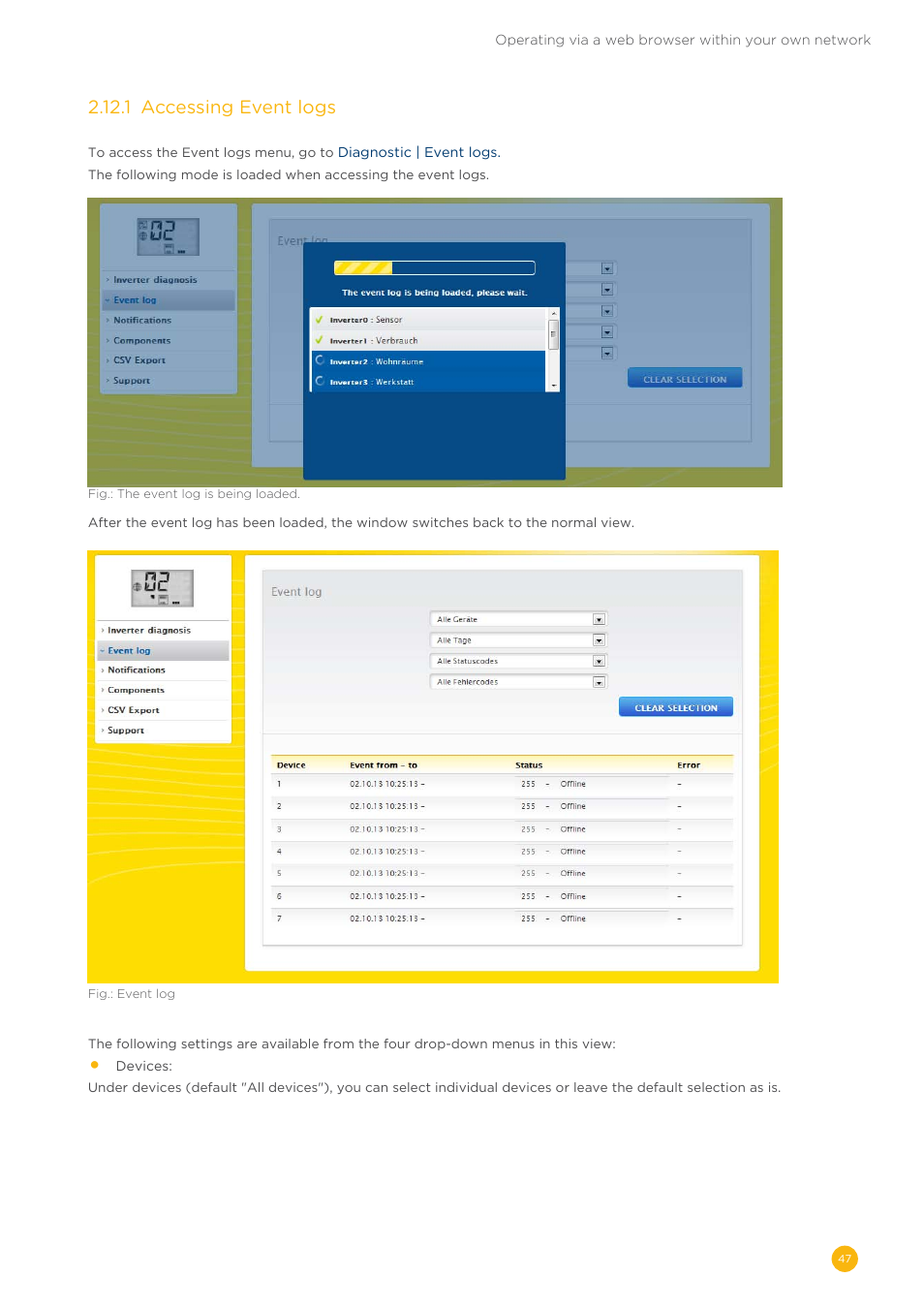 2�12�1 accessing event logs | Solare Datensysteme Solar-Log User Manual | Page 47 / 173