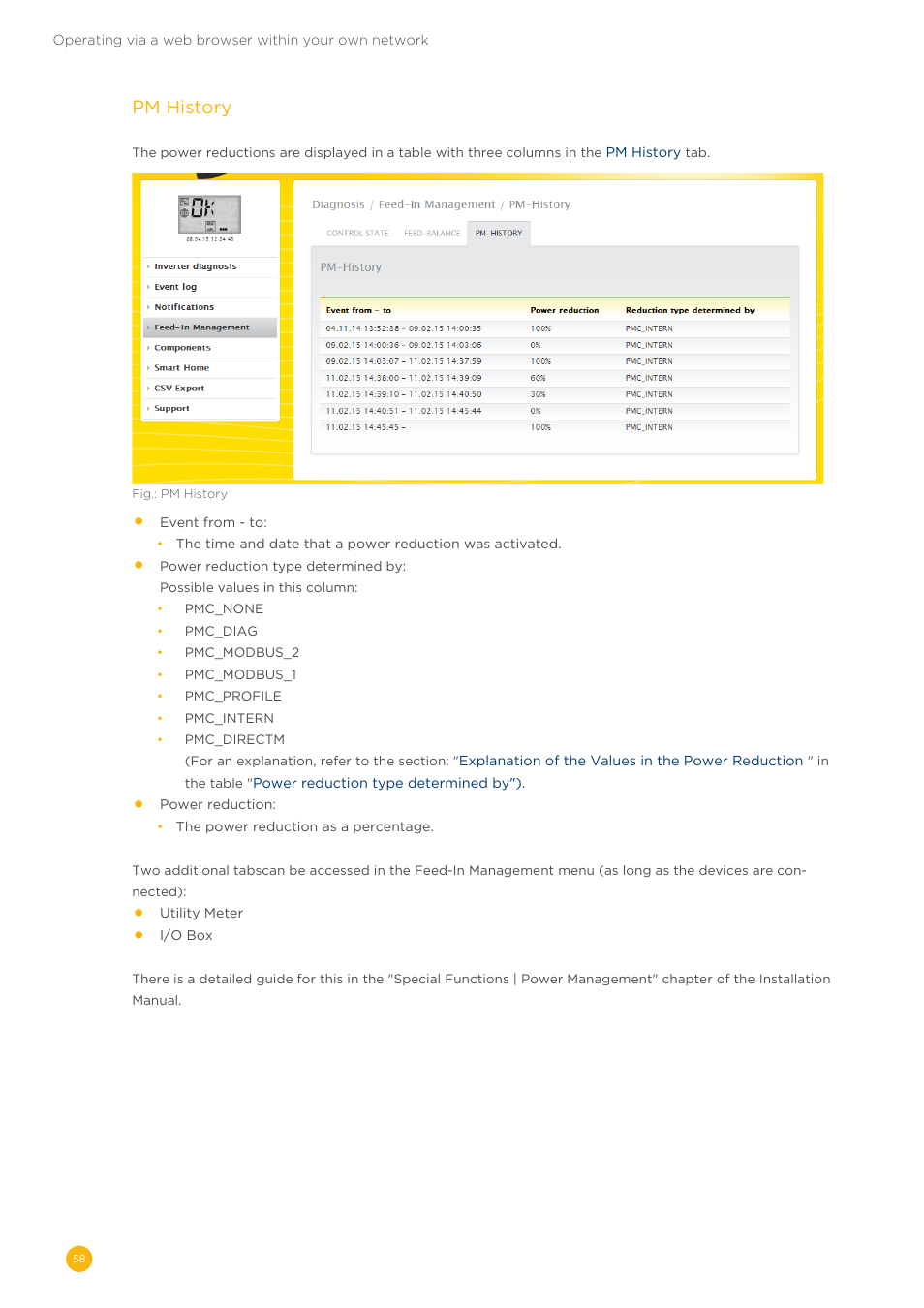 Pm history | Solare Datensysteme Solar-Log User Manual | Page 58 / 173