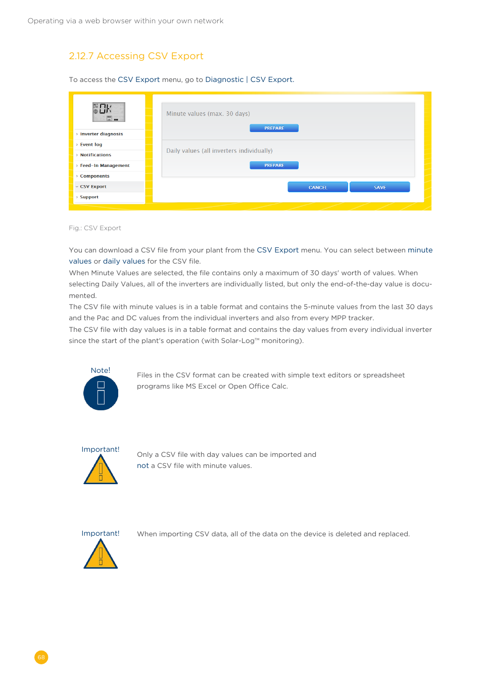 2�12�7 accessing csv export | Solare Datensysteme Solar-Log User Manual | Page 68 / 173