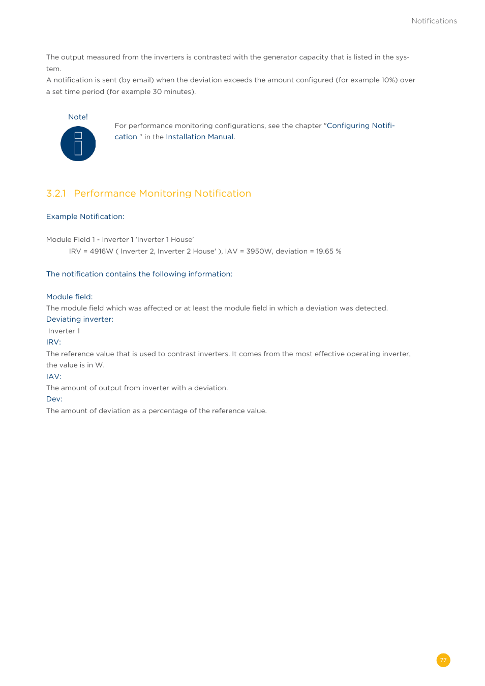 3�2�1 performance monitoring notification | Solare Datensysteme Solar-Log User Manual | Page 77 / 173