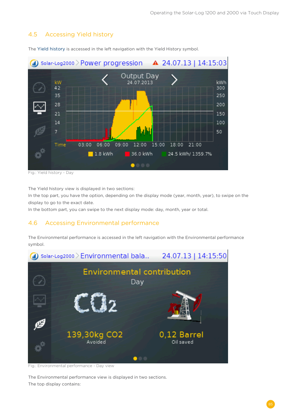 4�5 accessing yield history, 4�6 accessing environmental performance | Solare Datensysteme Solar-Log User Manual | Page 85 / 173
