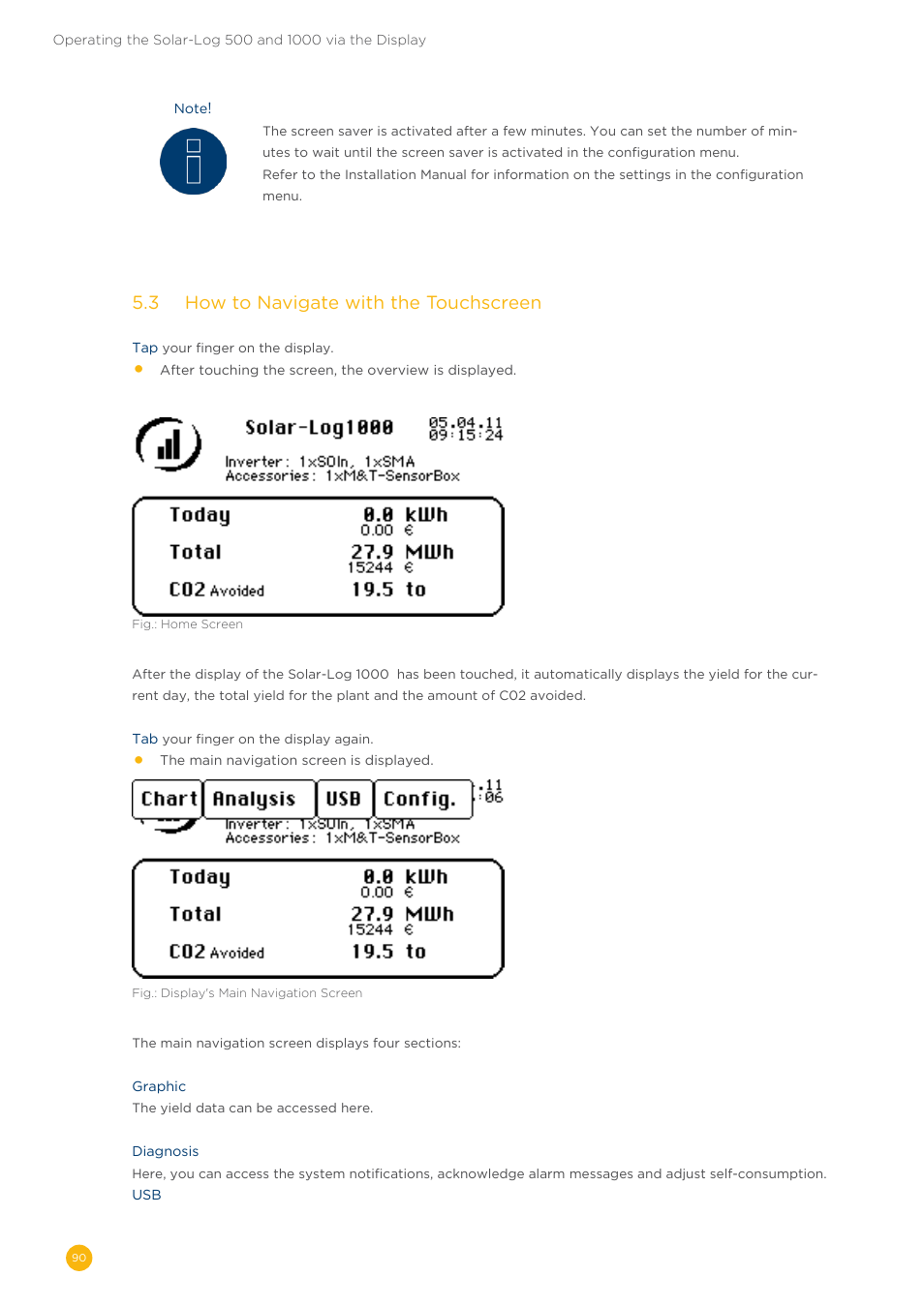 5�3 how to navigate with the touchscreen | Solare Datensysteme Solar-Log User Manual | Page 90 / 173