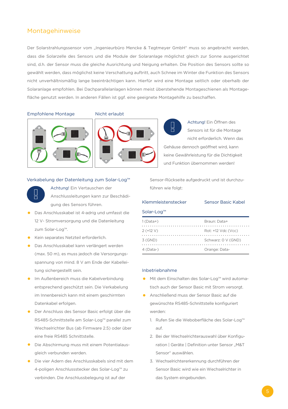 Montagehinweise | Solare Datensysteme Solar-Log Sensor basic User Manual | Page 5 / 16