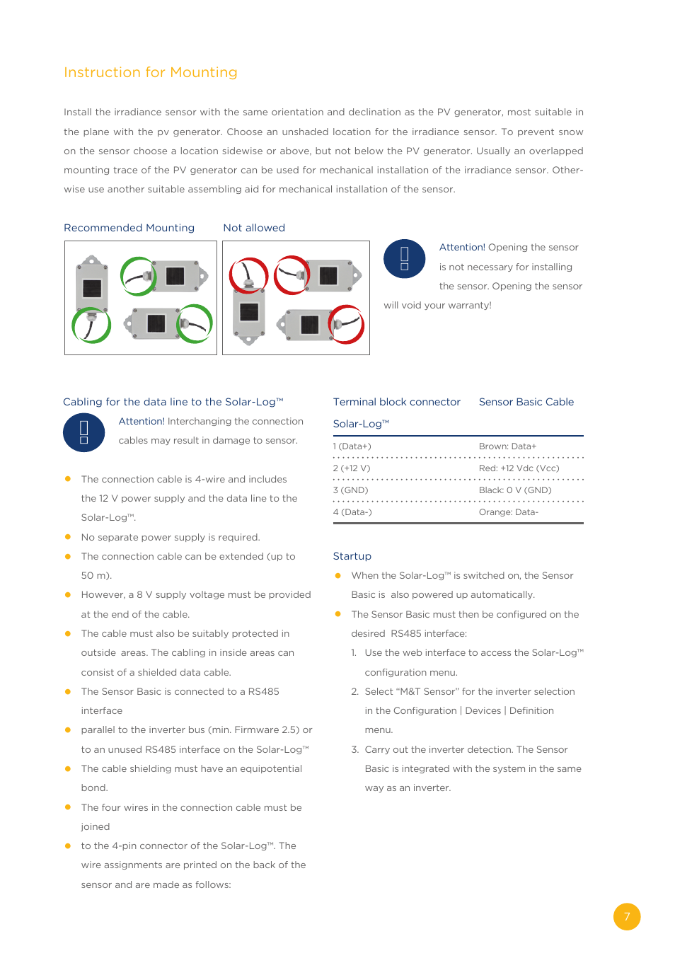 Instruction for mounting | Solare Datensysteme Solar-Log Sensor basic User Manual | Page 7 / 16