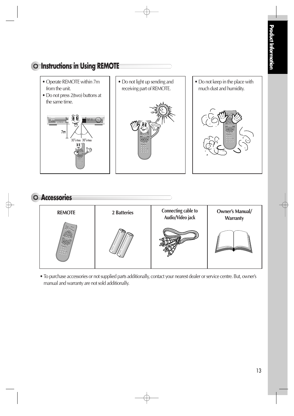 Instructions in using remote, Accessories | Daewoo dqd-2100d User Manual | Page 14 / 50