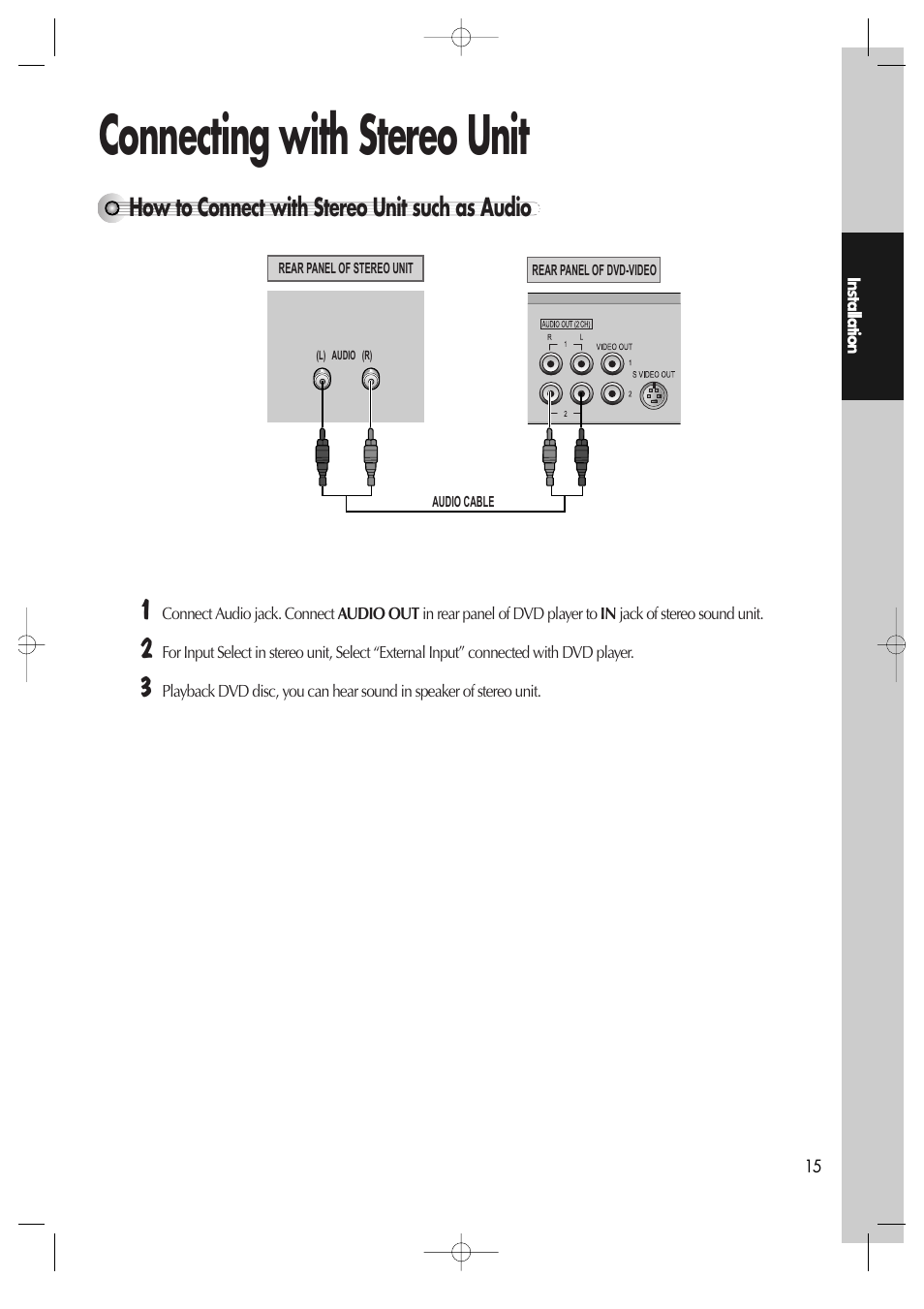 Connecting with stereo unit, How to connect with stereo unit such as audio | Daewoo dqd-2100d User Manual | Page 16 / 50