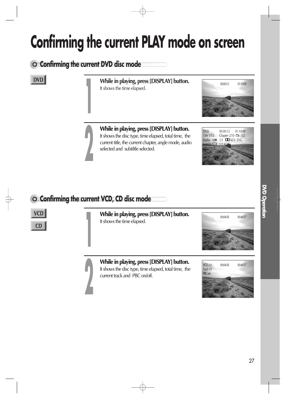 Confirming the current play mode on screen | Daewoo dqd-2100d User Manual | Page 28 / 50