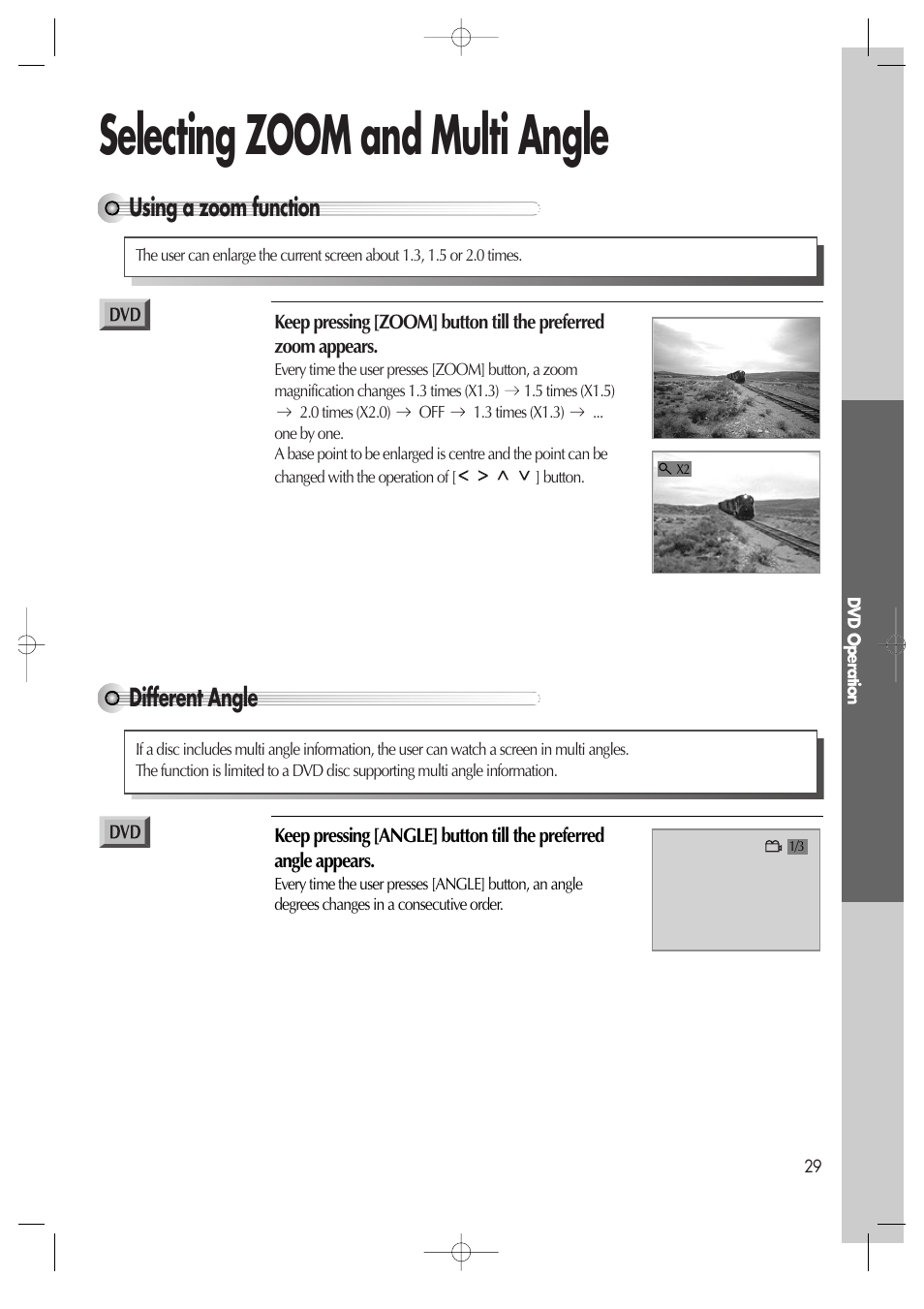 Selecting zoom and multi angle, Using a zoom function, Different angle | Daewoo dqd-2100d User Manual | Page 30 / 50