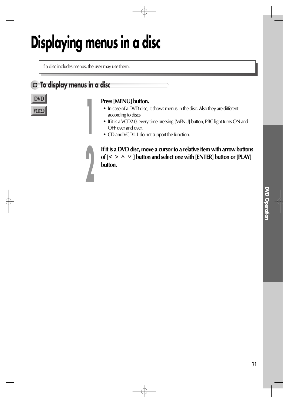 Displaying menus in a disc | Daewoo dqd-2100d User Manual | Page 32 / 50