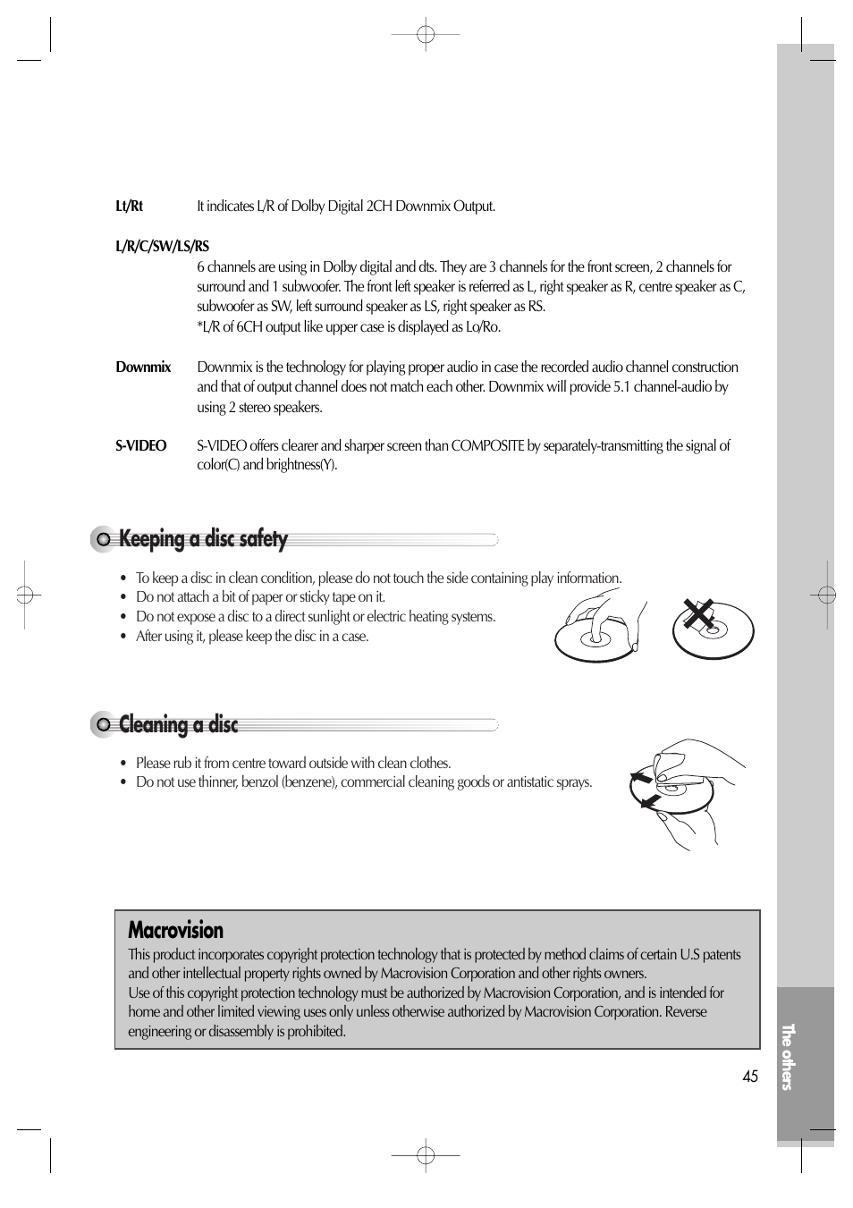 Keeping a disc safety, Cleaning a disc, Macrovision | Daewoo dqd-2100d User Manual | Page 46 / 50