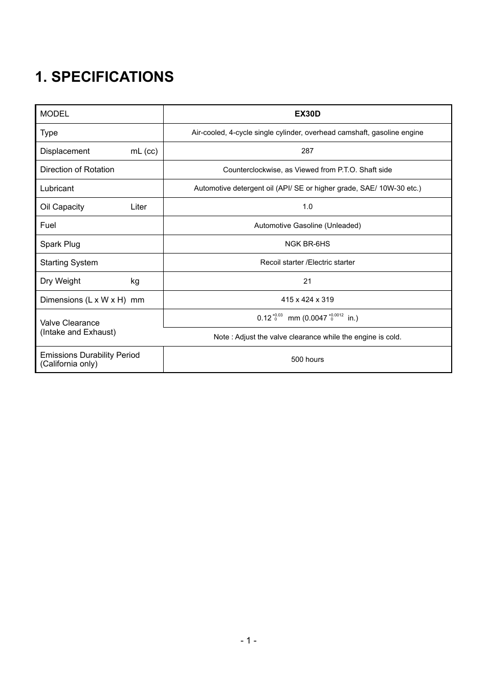 Specifications | Subaru Robin EX30 User Manual | Page 4 / 78