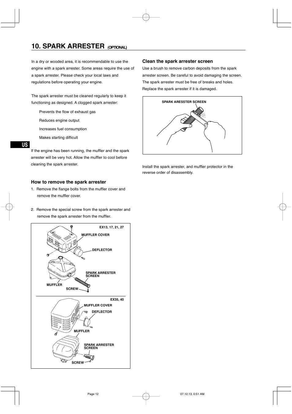 Spark arrester, How to remove the spark arrester, Clean the spark arrester screen | Subaru Robin EX35 User Manual | Page 18 / 20