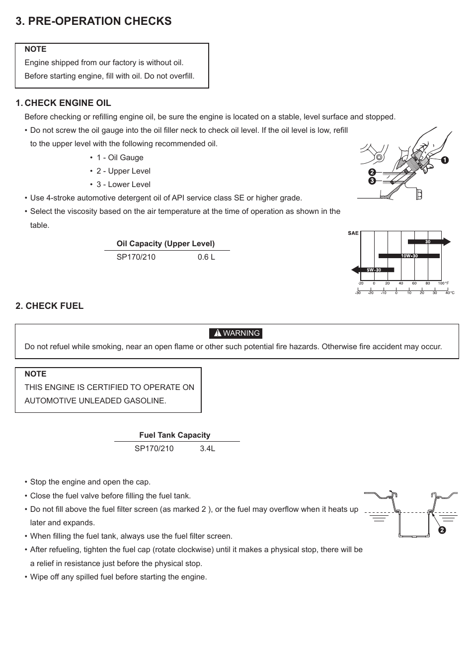 Pre-operation checks | Subaru Robin SP170 User Manual | Page 12 / 24