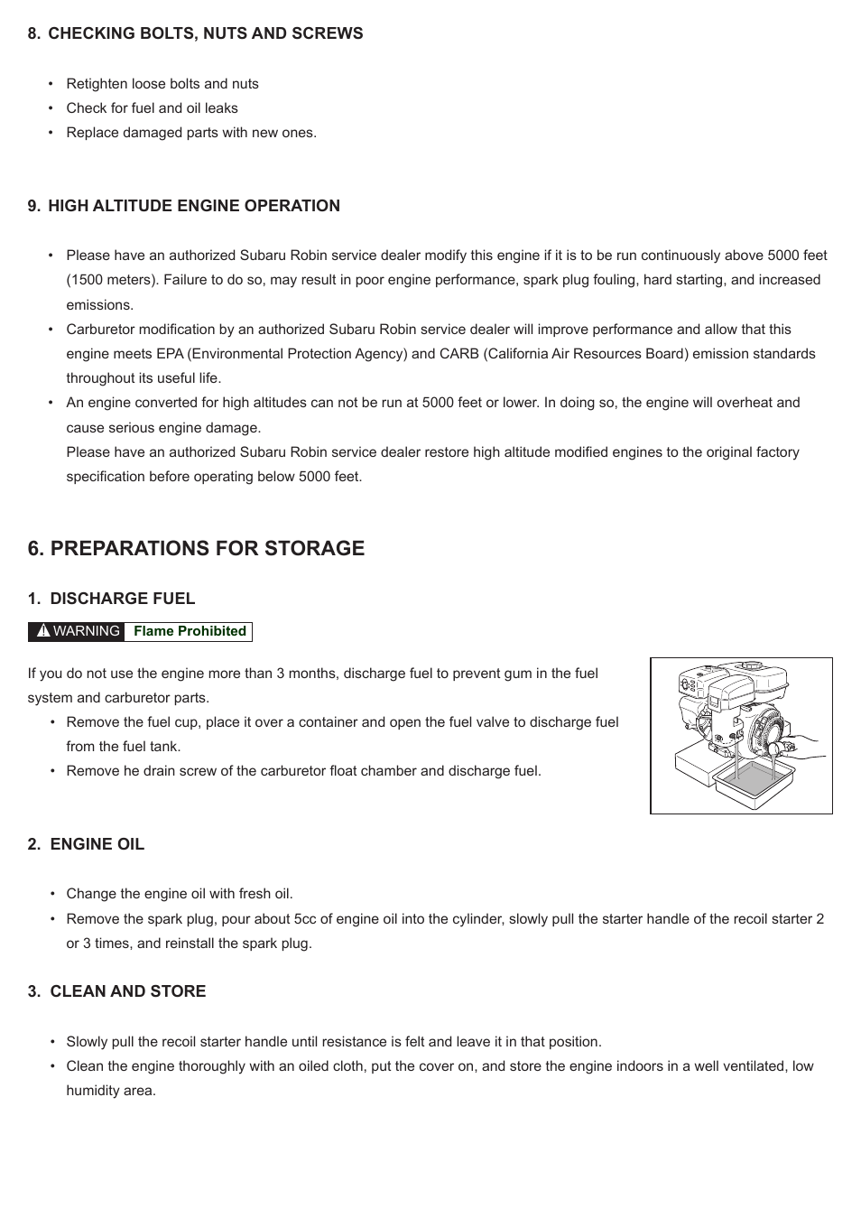 Preparations for storage | Subaru Robin SP170 User Manual | Page 18 / 24