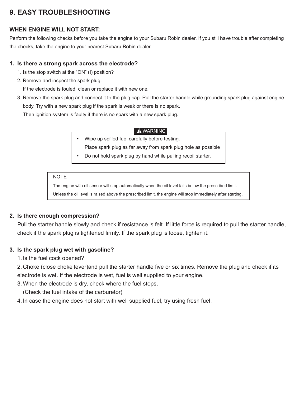 Easy troubleshooting | Subaru Robin SP170 User Manual | Page 20 / 24