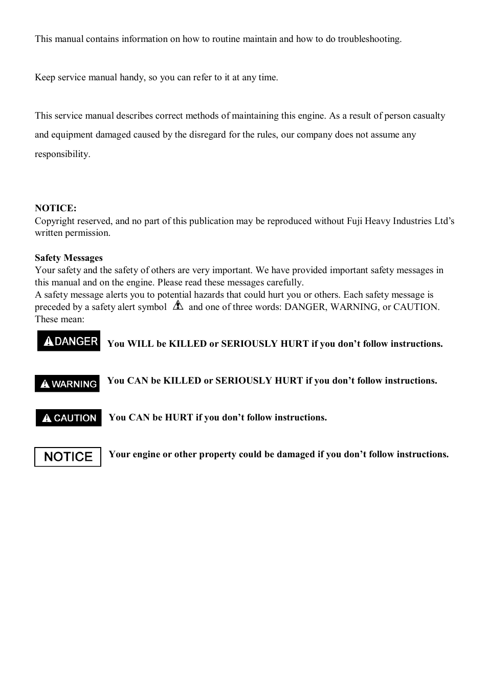 Subaru Robin EA190V User Manual | Page 2 / 52