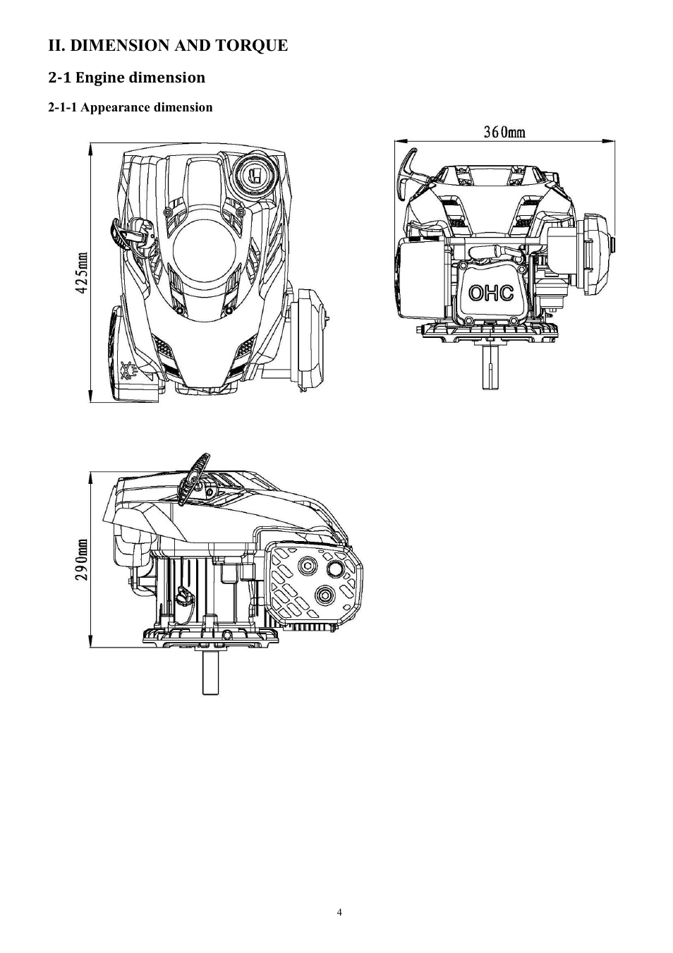 Ii. dimension and torque | Subaru Robin EA190V User Manual | Page 7 / 52