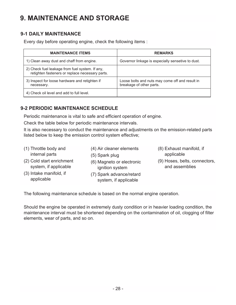 Maintenance and storage | Subaru Robin EH72 LP/NG User Manual | Page 31 / 36