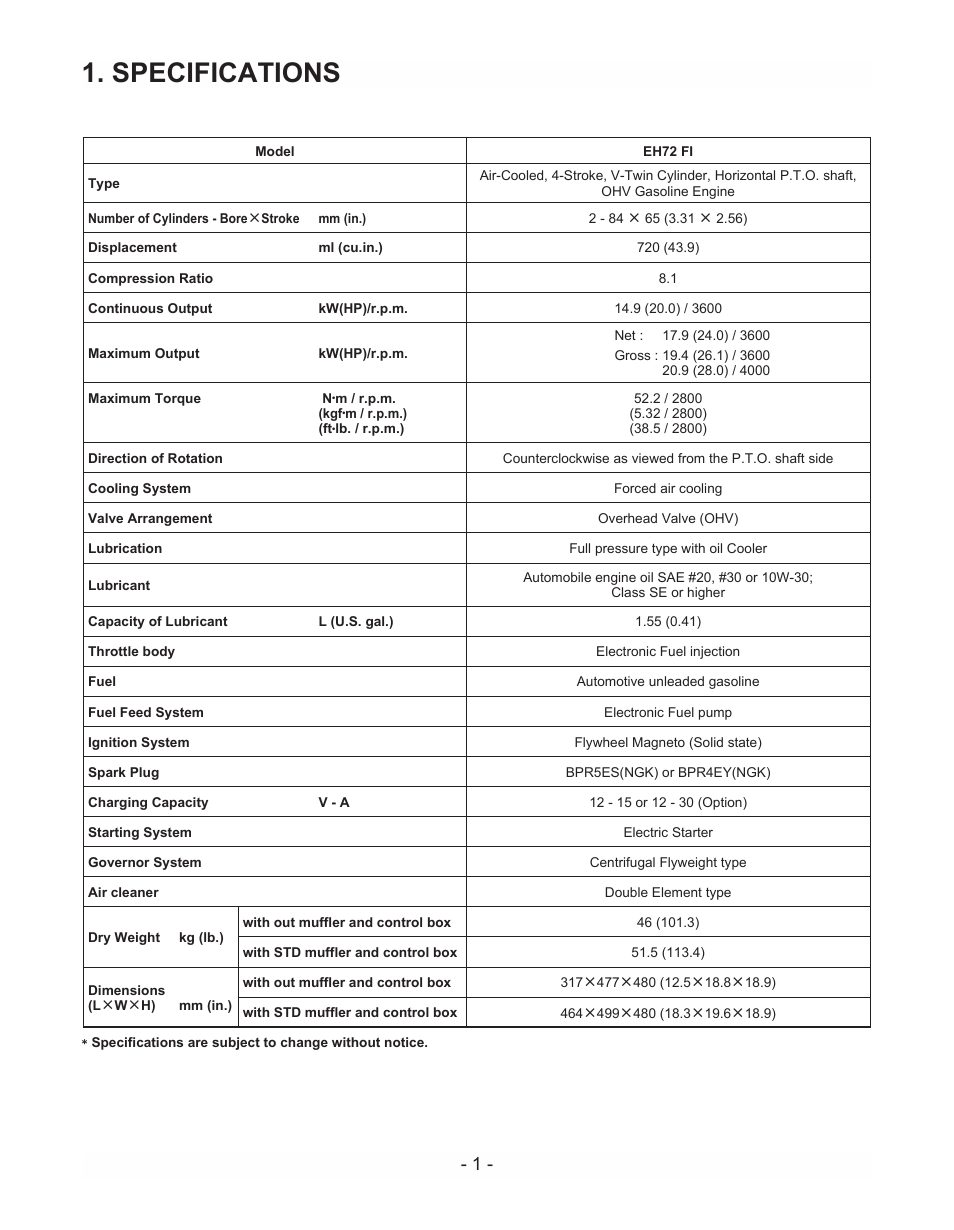 Specifications | Subaru Robin EH72 LP/NG User Manual | Page 4 / 36