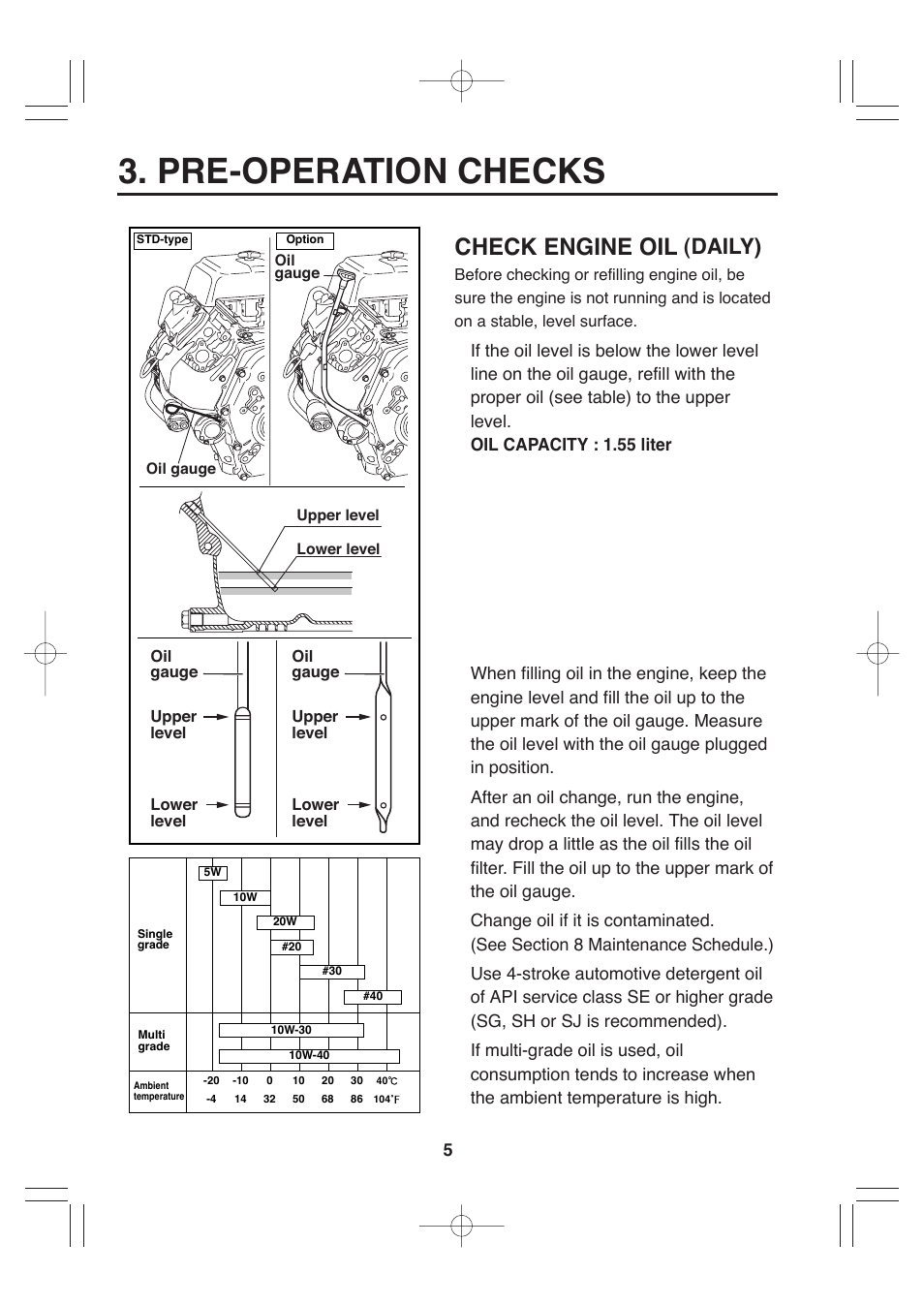 Pre-operation checks, Check engine oil, Daily) | Subaru Robin EH72 FI User Manual | Page 11 / 80