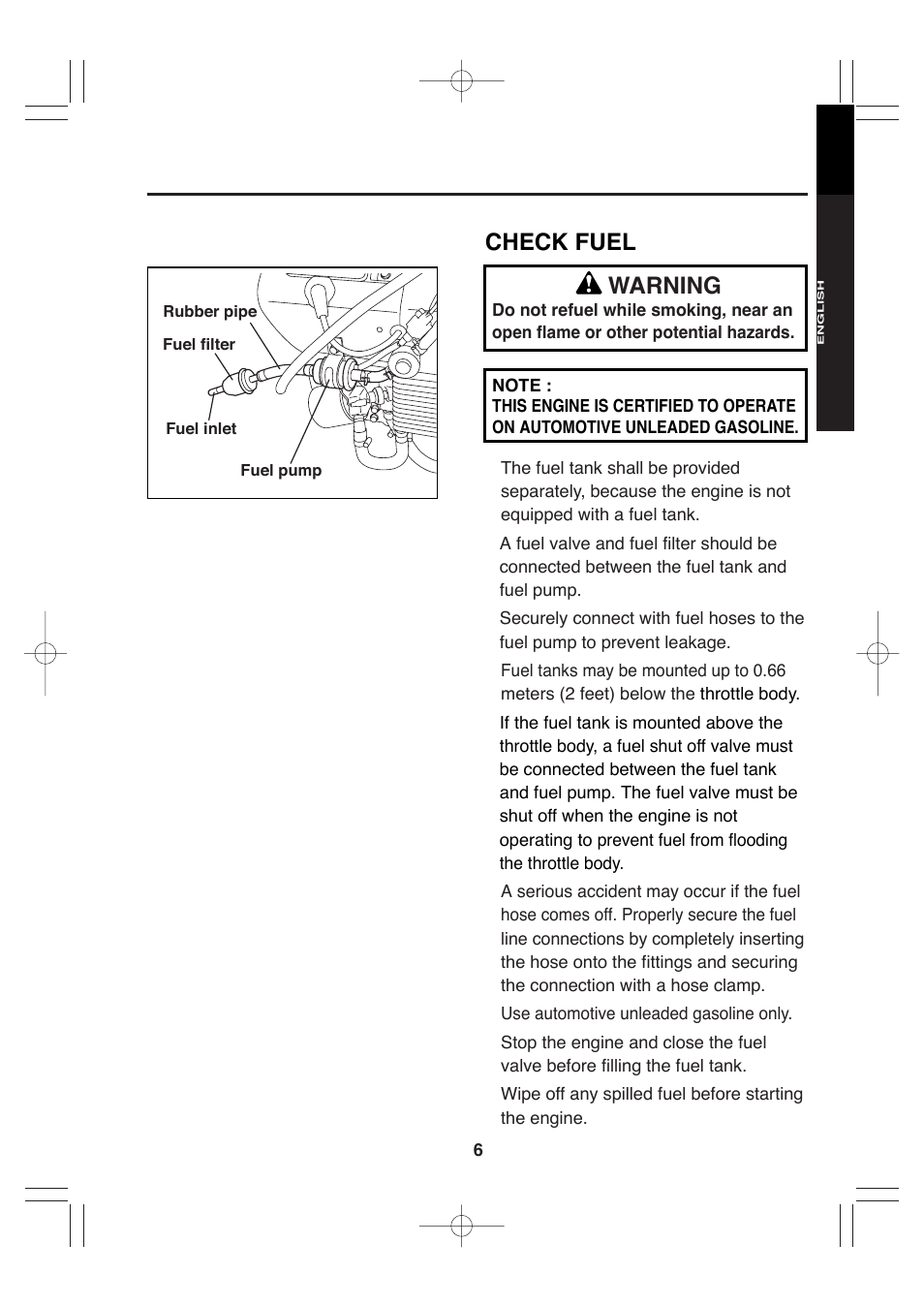 Check fuel, Warning | Subaru Robin EH72 FI User Manual | Page 12 / 80