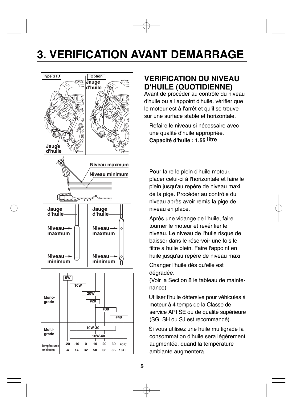 Verification avant demarrage, Verification du niveau d'huile (quotidienne) | Subaru Robin EH72 FI User Manual | Page 37 / 80