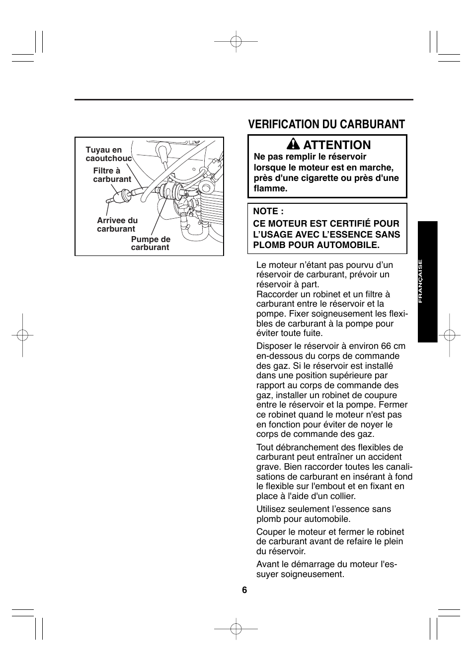 Verification du carburant, Attention | Subaru Robin EH72 FI User Manual | Page 38 / 80