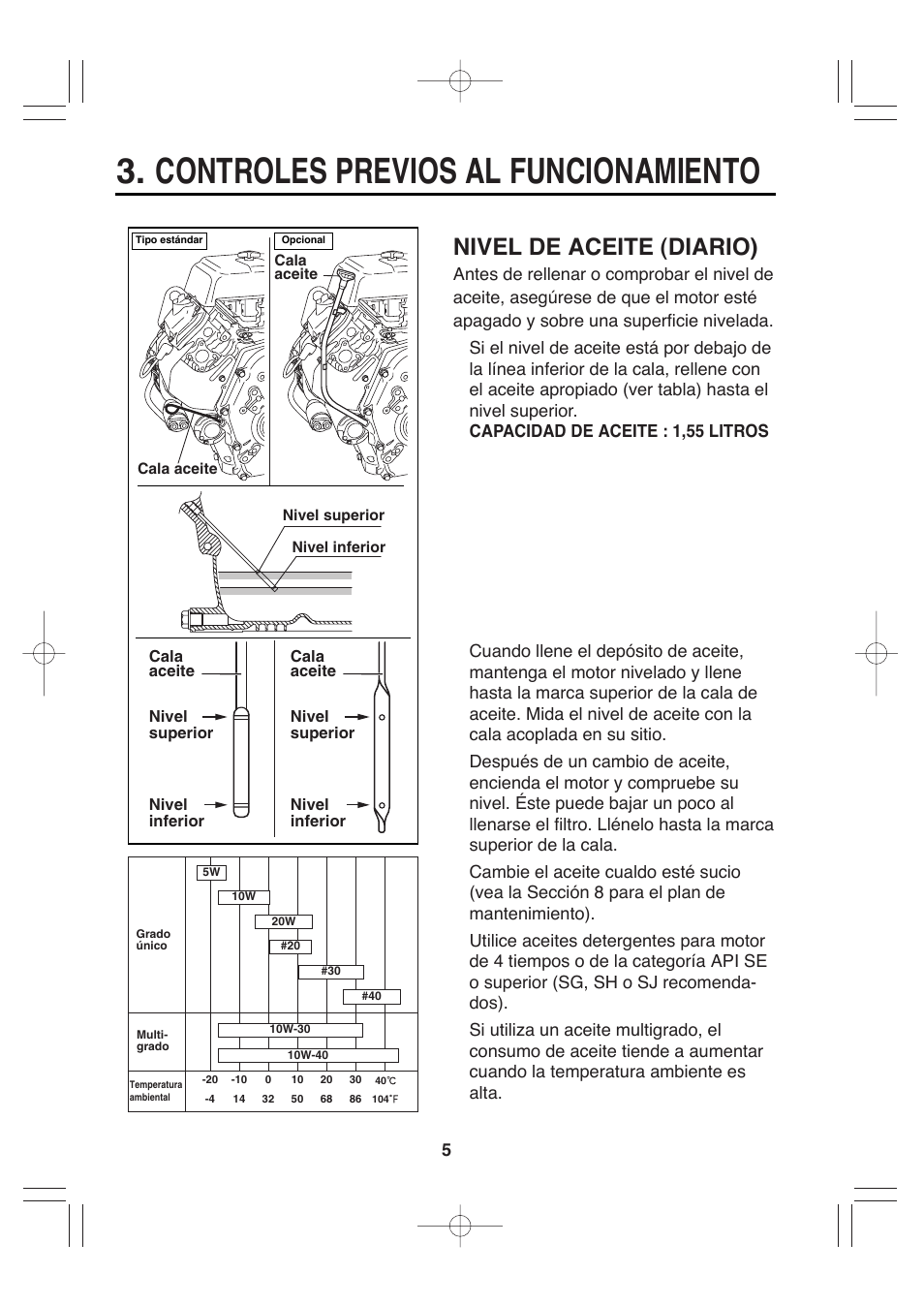 Controles previos al funcionamiento, Nivel de aceite (diario) | Subaru Robin EH72 FI User Manual | Page 63 / 80