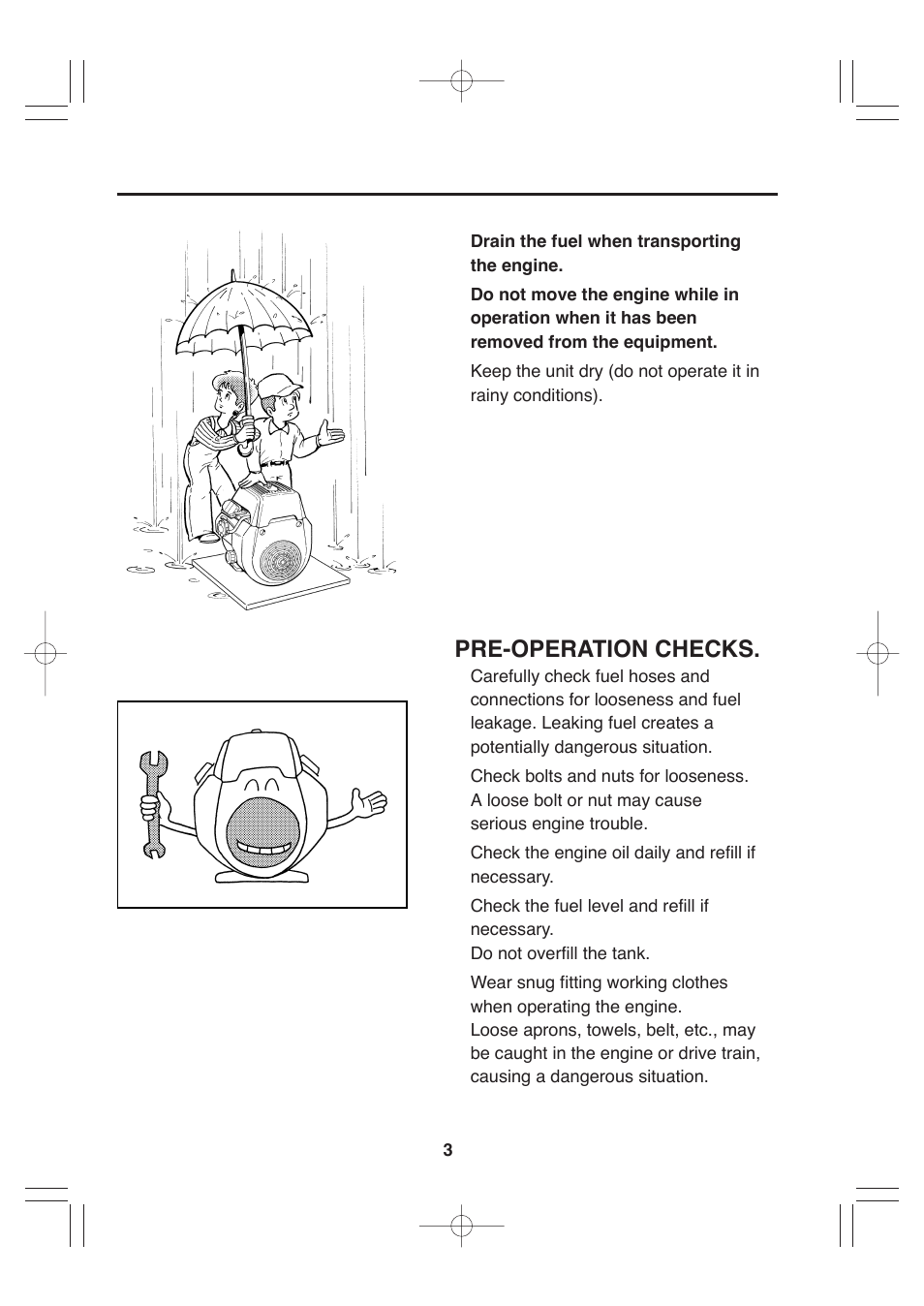 Pre-operation checks | Subaru Robin EH72 FI User Manual | Page 9 / 80