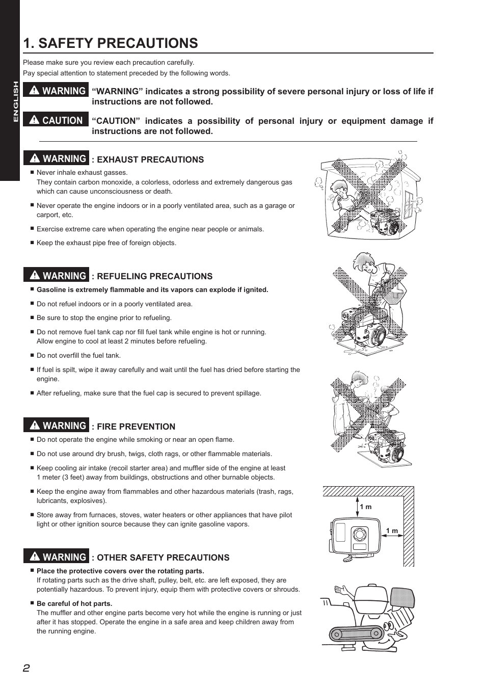 Safety precautions, Warning caution, Warning | Subaru Robin SX17 User Manual | Page 10 / 22