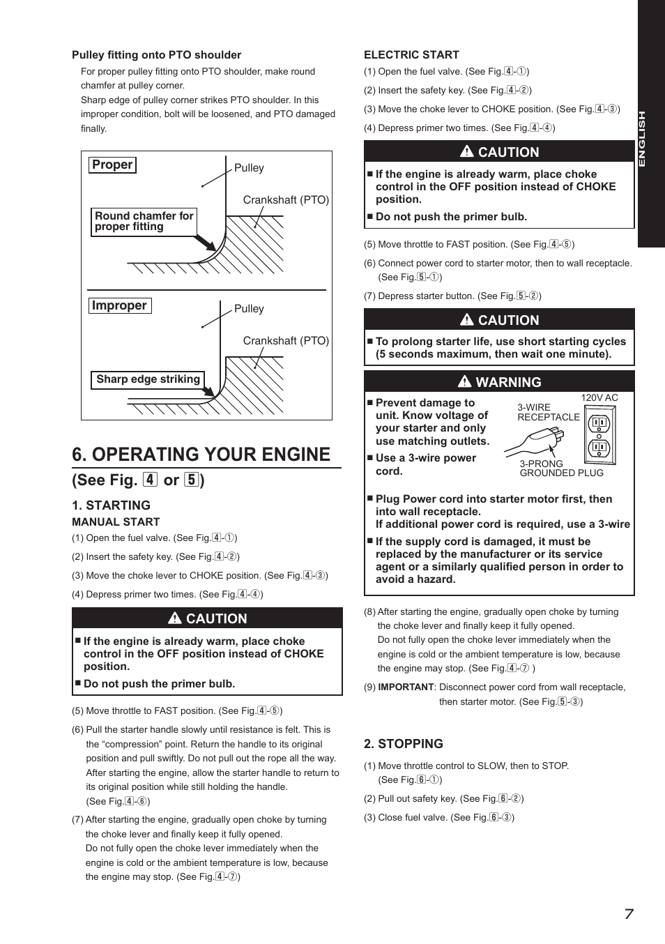 Operating your engine, See fig. 4 or 5), Caution | Warning | Subaru Robin SX17 User Manual | Page 15 / 22