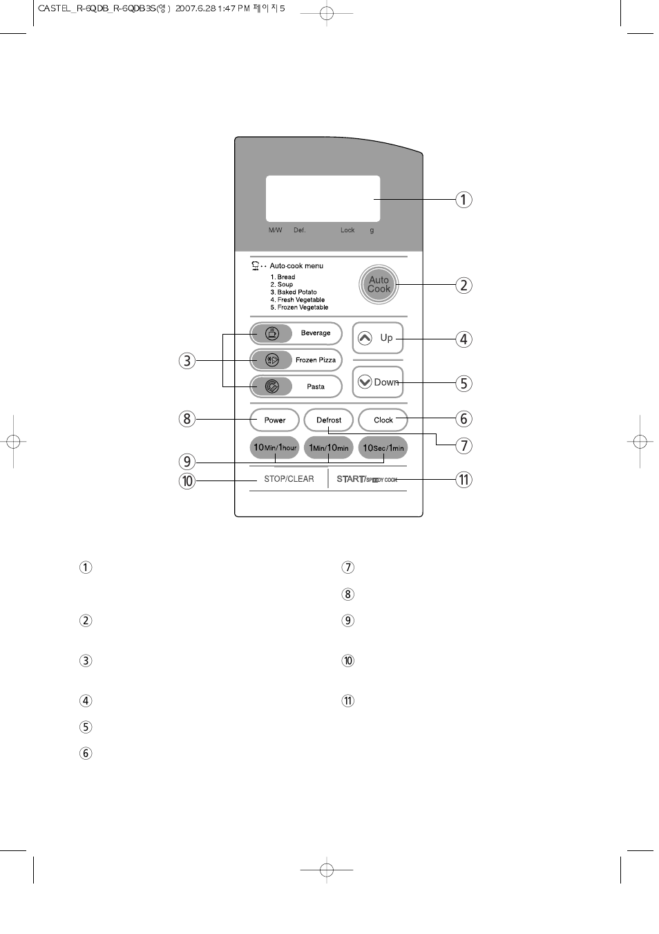 Features diagram (continued) | Daewoo KOR-6QDB User Manual | Page 6 / 25