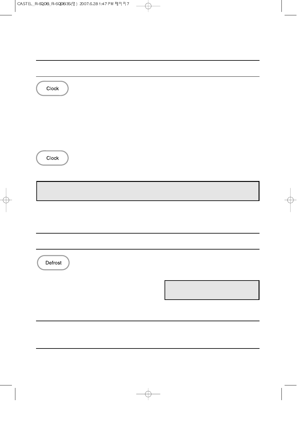 Controls, Setting the clock, Time defrosting | Daewoo KOR-6QDB User Manual | Page 8 / 25