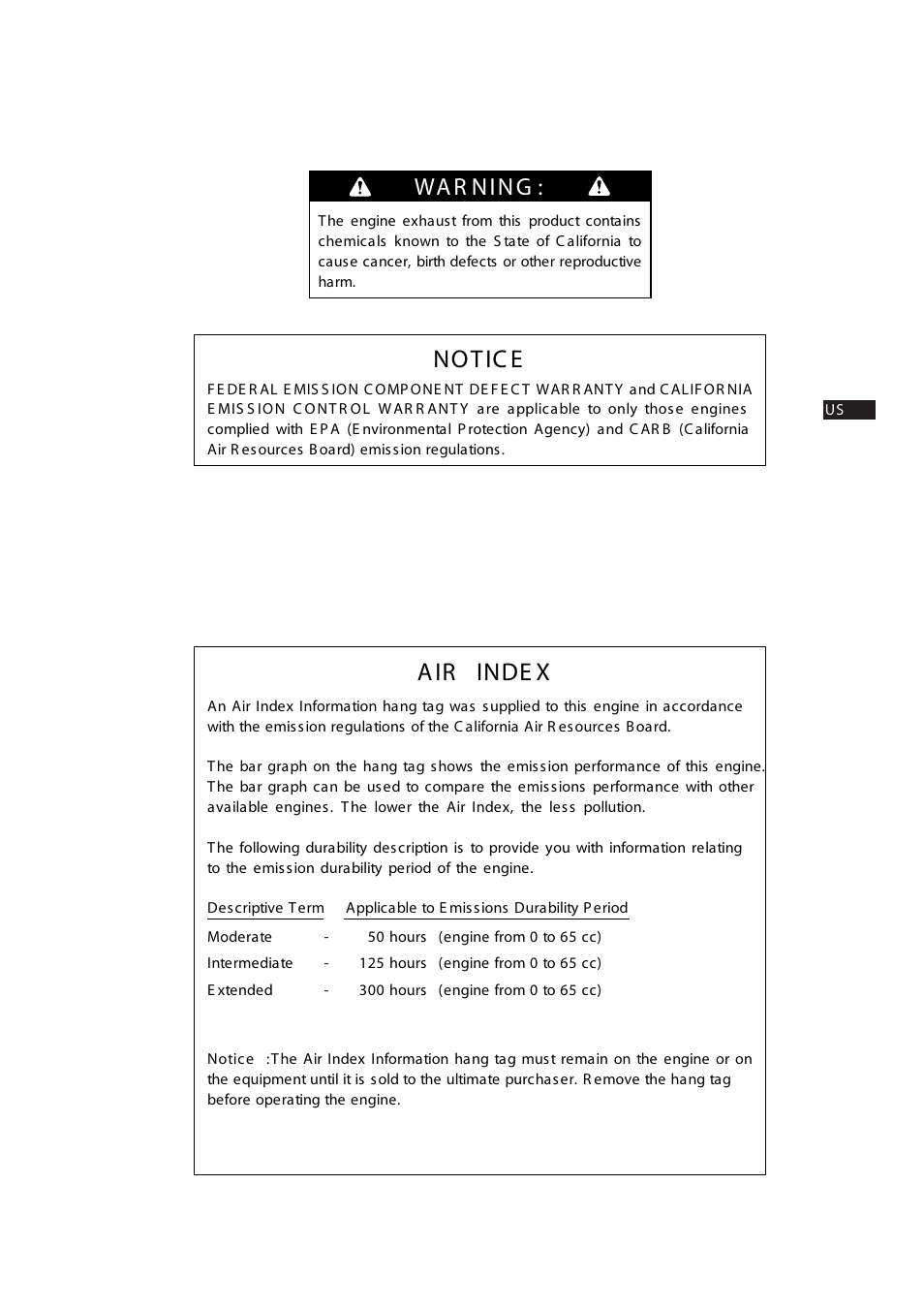 Not ic e, A ir inde x, Wa r ning | Subaru Robin PKV110 User Manual | Page 4 / 18