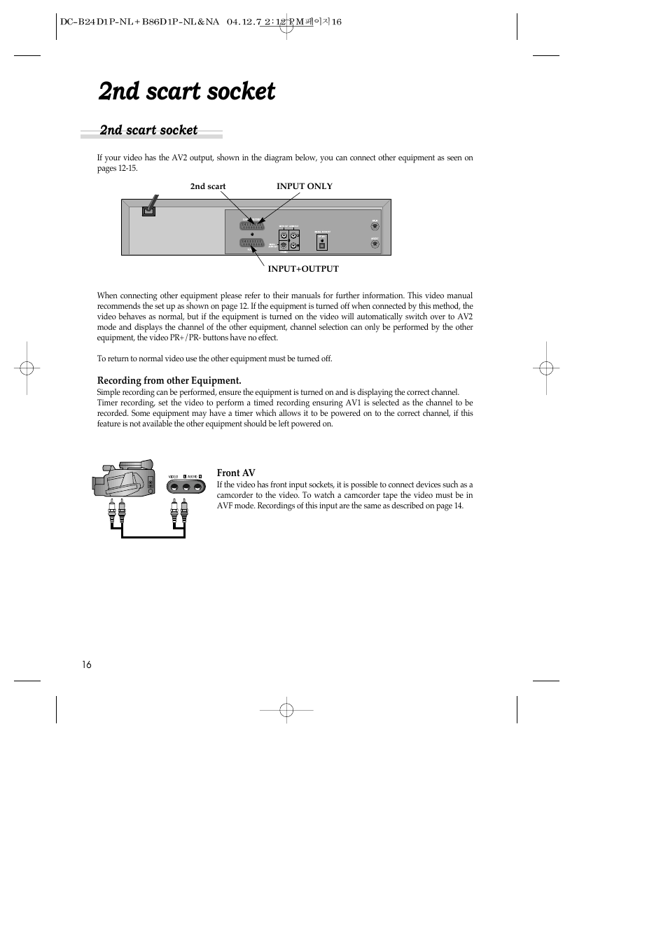 2nd scart socket | Daewoo SH-3510P User Manual | Page 18 / 66