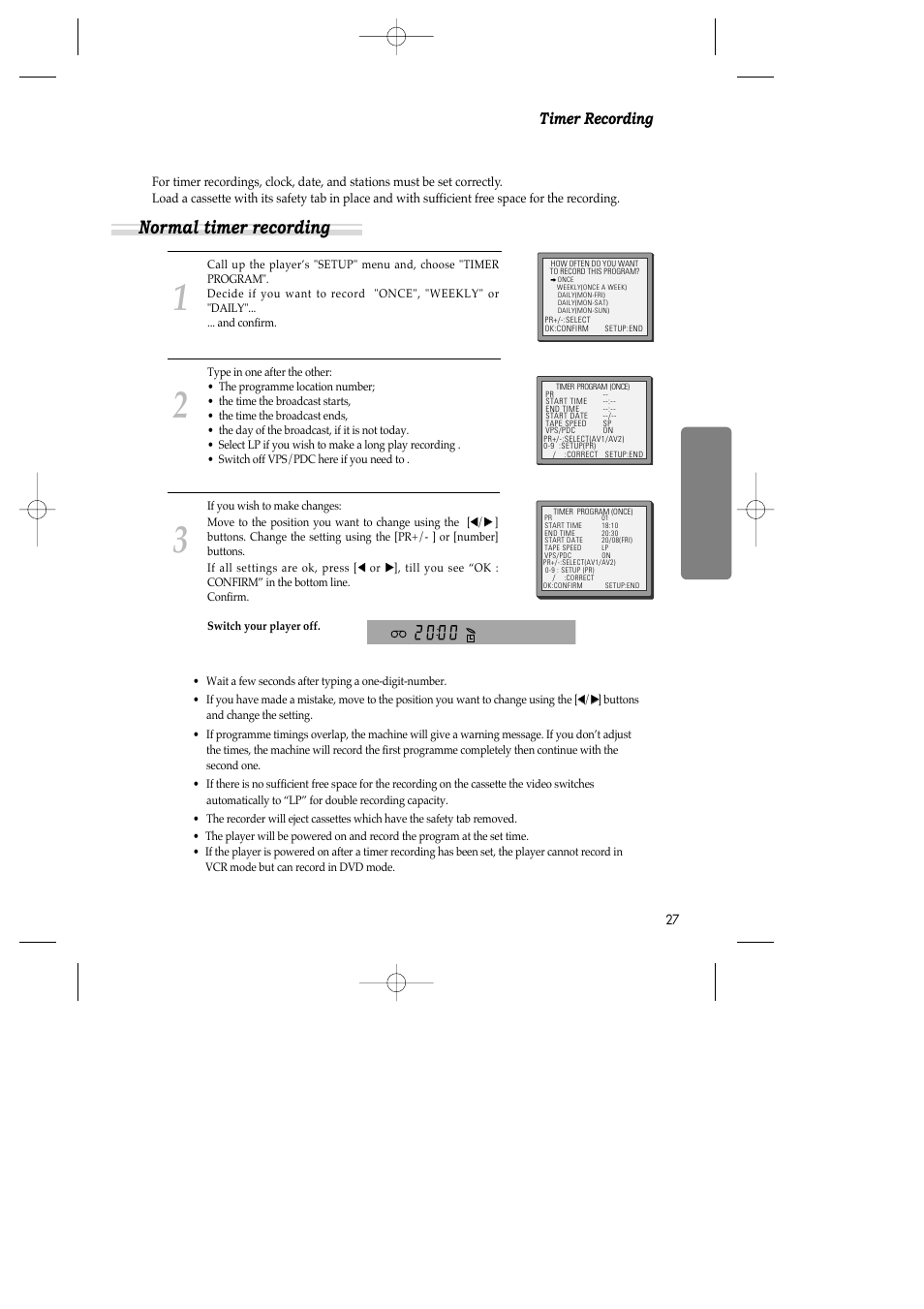 Normal timer recording, Timer recording | Daewoo SH-3510P User Manual | Page 29 / 66